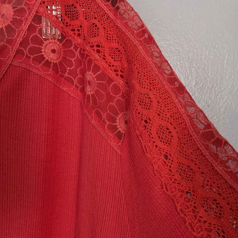 Free People Lola Lace Longsleeve Red Top Women's M